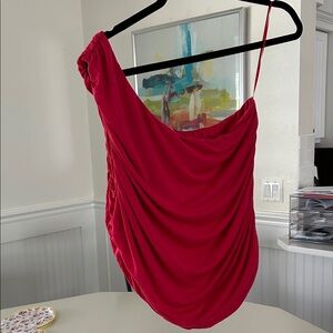 Elegant Red Draped One-Shoulder Top